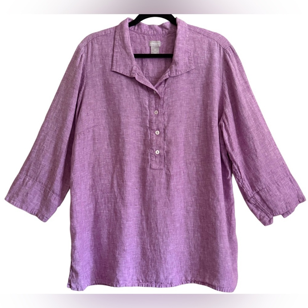 CHICO’S 100% Linen Lightweight Minimalist Classic Relaxed Fit Blouse Sz 16/18P
